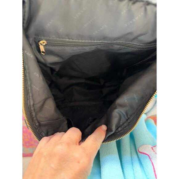 Versace Parfums Mens Faux Leather Black Backpack with Gold Details Modern - Picture 8 of 12